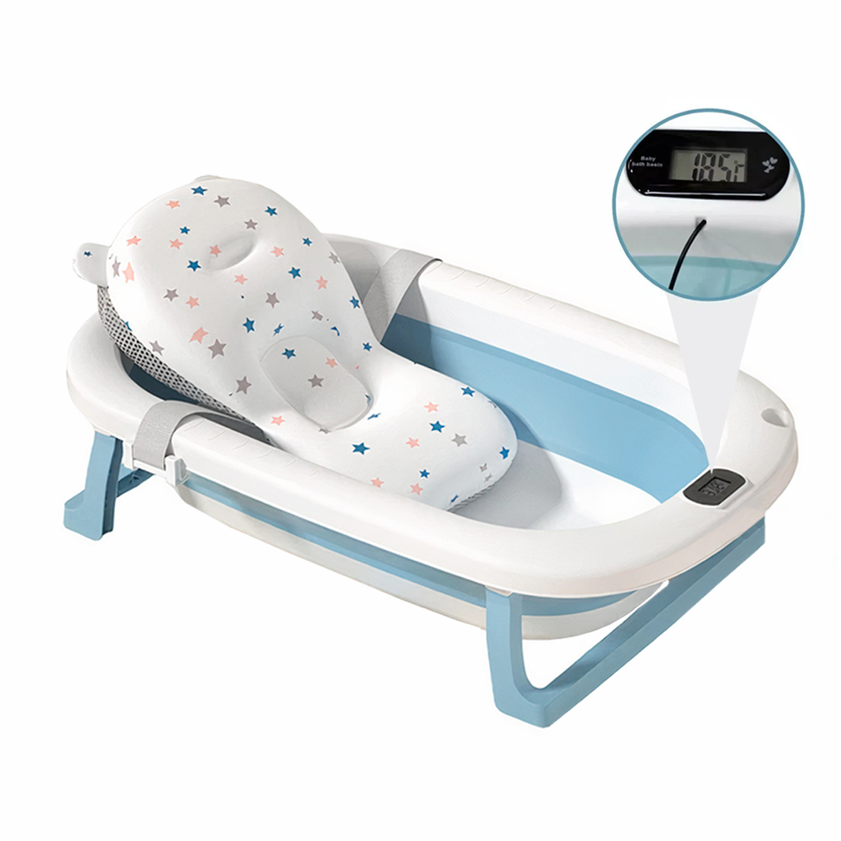 Bañera Tina Para Bebe Plegable Con Termometro Digital+Cojín