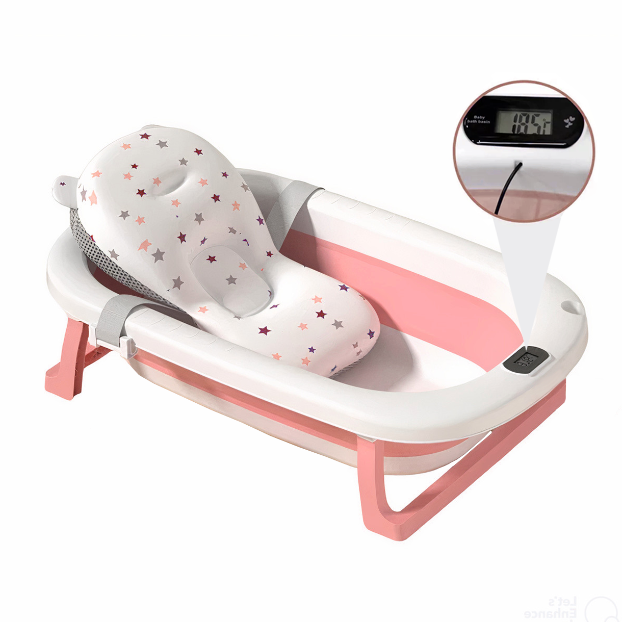 Bañera Tina Para Bebe Plegable Con Termometro Digital+Cojín