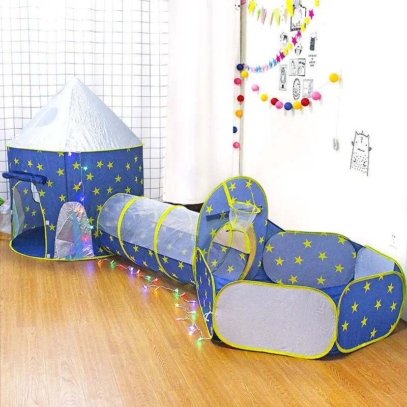 Carpa Castillo Espacial 3 en 1 con túnel y zona de juegos Rosa