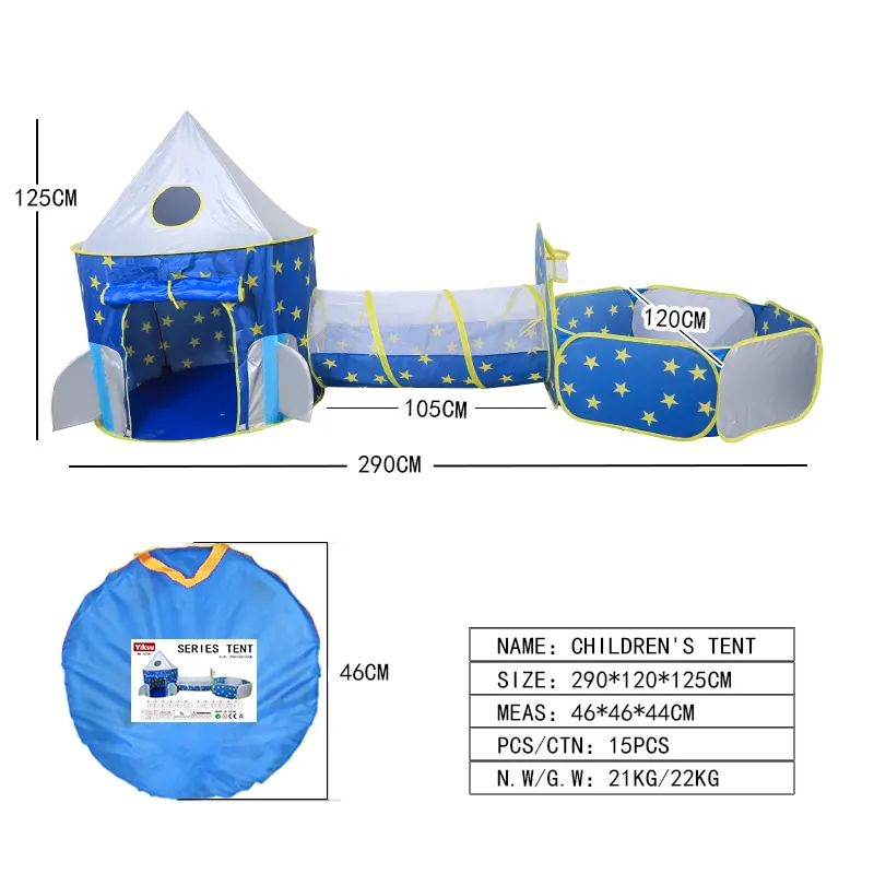 Carpa Castillo Espacial 3 en 1 con túnel y zona de juegos Rosa
