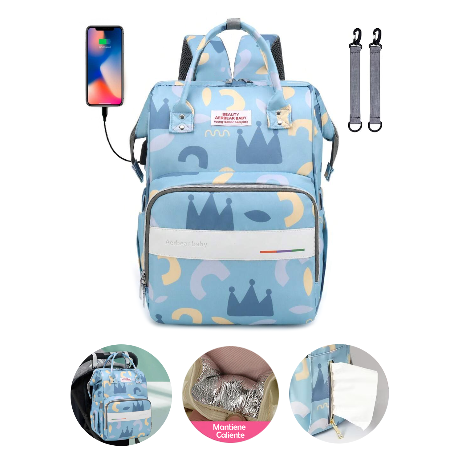 Pañalera Morral De Lujo Con Diseños Estampados Y Usb
