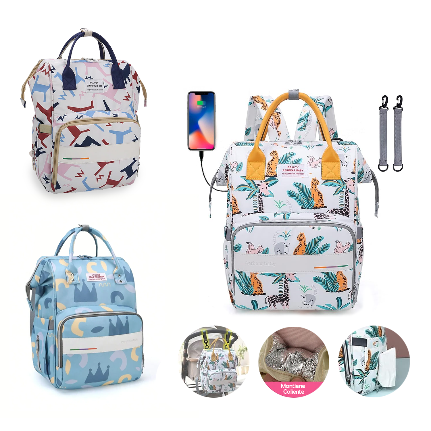 Pañalera Morral De Lujo Con Diseños Estampados Y Usb