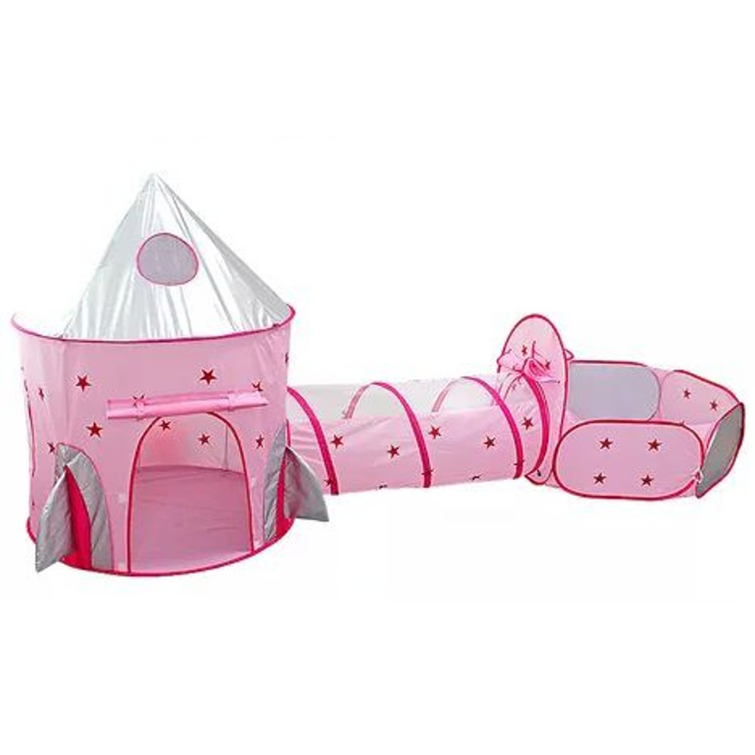Carpa Castillo Espacial 3 en 1 con túnel y zona de juegos Rosa