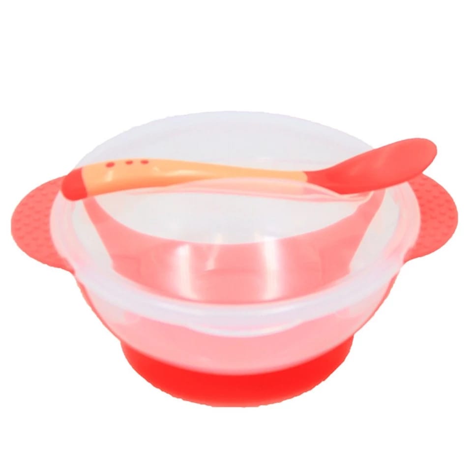 Plato Anti-derrame Chupa Para Bebes + Cuchara Silicona y Tapa